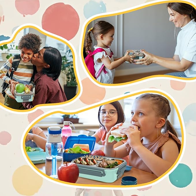 Stainless Steel Bento Lunch Food Box Container, Metal Bento Lunch Box Container for Kids or Adults with Lockable Clips to Leak Proof (Green)