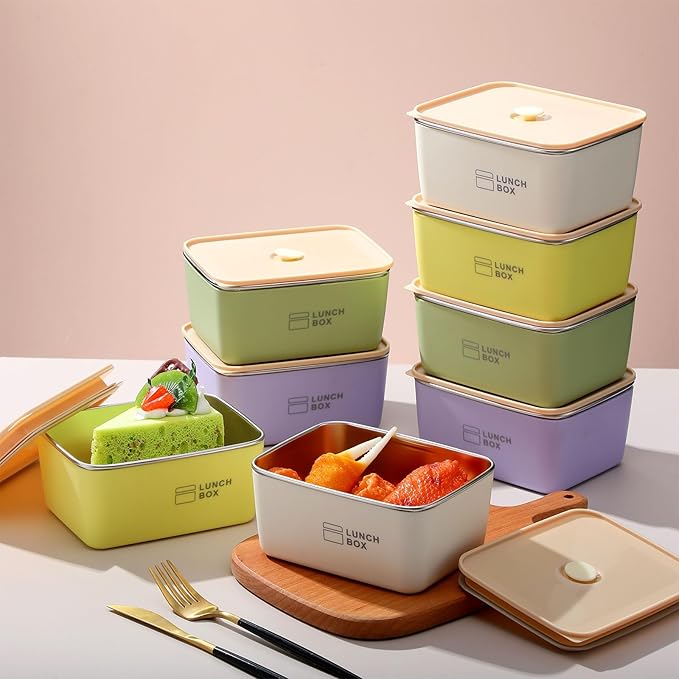8 Pcs Stainless Steel Food Storage Containers with Lids 20 oz Metal Snack Containers Box for Dishwasher Freezer & Microwave Safe, Stainless Steel Lunch Box for Meal Prep, Leftovers