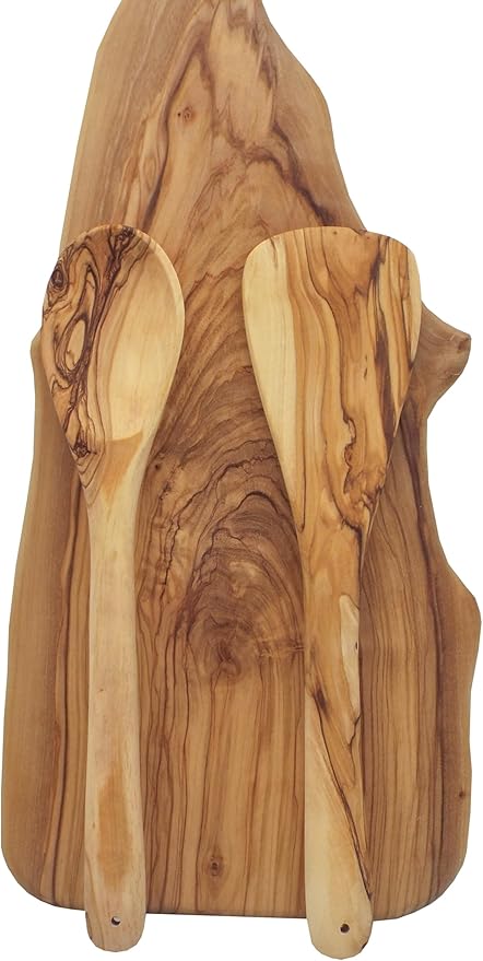 Olive Wood Spoon & Curved Spatula (12 Inch Set of 2 Pieces), Wooden Utensils, Turner/Spatula/Spoon for Every Day Cooking, From Bethlehem