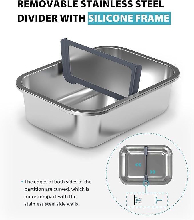 Stainless Steel Lunch Box with Silicone Sleeve/Bento Box/Food Storage Containers-Leak-Proof,Reusable and Microwavable-Ideal for Work & Travel-On-the-Go Meal Prep - Dishwasher Safe-41Oz Extra Large
