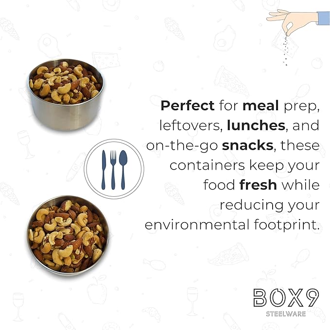 Stainless Steel Containers with Lids - Leak Proof BPA Free | Easy Open Silicone Lids | Meal Prep, Snacks, Lunch for Kids & Adults (32oz/23oz/13oz/6oz/3oz)