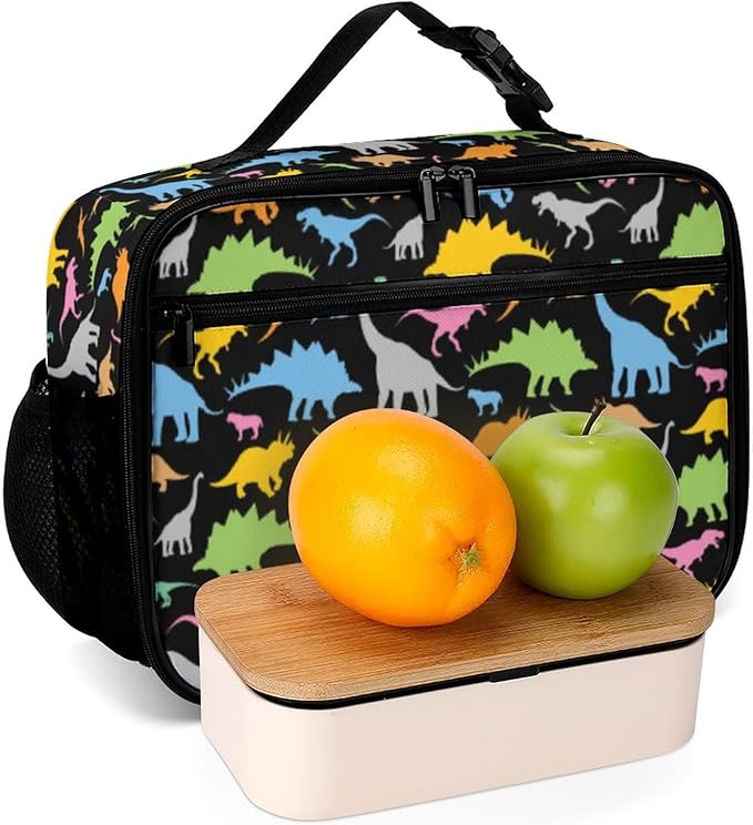 Colorful Dinosaur Reusable Lunch Box Insulated Lunch Bag Cooler Bag Lunchbox Meal Food Container Tote Bag for Women Kids Girls School Camping Hiking Picnic Beach Travel