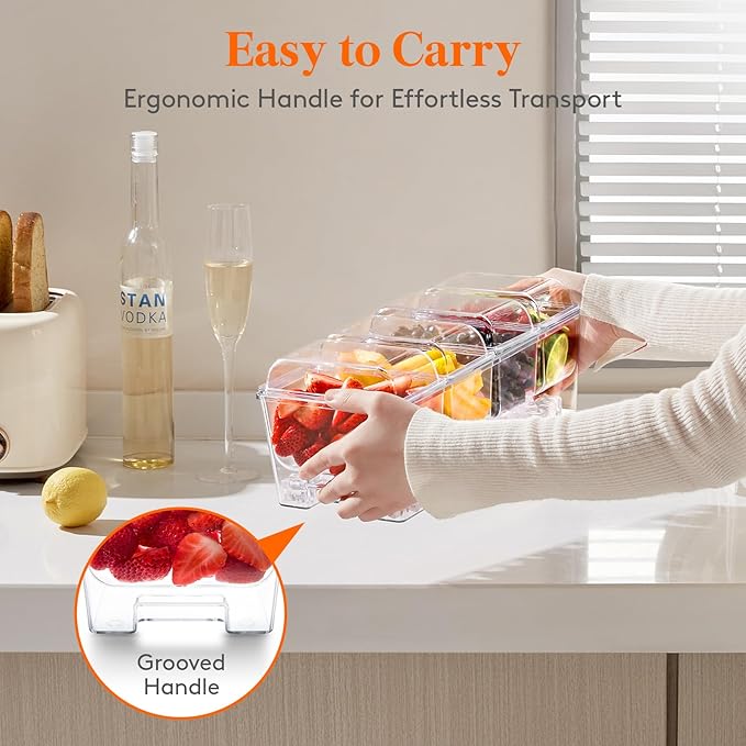 Lifewit 2 Pack Ice Chilled Condiment Caddy with 4 Containers(2.5 cup), Condiment Server with Separate Lids, Serving Tray Platter for Bar Accessories, Fruit, Salad, Taco, Party Garnish