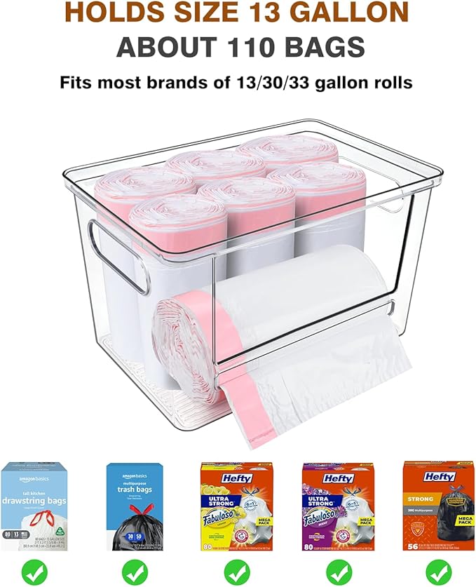 Trash Bag Dispenser 2 Pack, Acrylic Garbage Bag Dispenser with Bamboo Top, Extra Large Trash Bags Holder Dispensers Under Sink for Kitchen, Pantry, Laundry Room, Cabinet Organizer and Storage