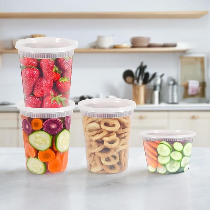 Blcculi 50 Set Deli Containers with Lids,Plastic Deli Food Storage Containers,Leakproof Soup Containers with Airtight Lids,Stackable,Dishwasher,Microwave Safe (16oz-25Set, 32oz-25 Set)