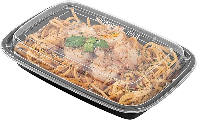 Restaurantware Asporto 16 Ounce To Go Boxes 100 Microwavable Round Soup Containers - Clear Plastic Lids Included Do Not Contain BPA Black Plastic Catering Food Containers Disposable