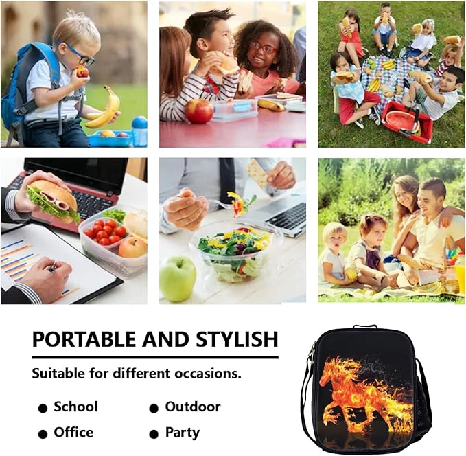 Horse Backpack Bundle 3 Pieces - Flame Horse Backpacks for Teens, Boys & Girls Includes Bookbags, Insulated Lunch Bag & Pencil Case - Perfect for School & Everyday Use