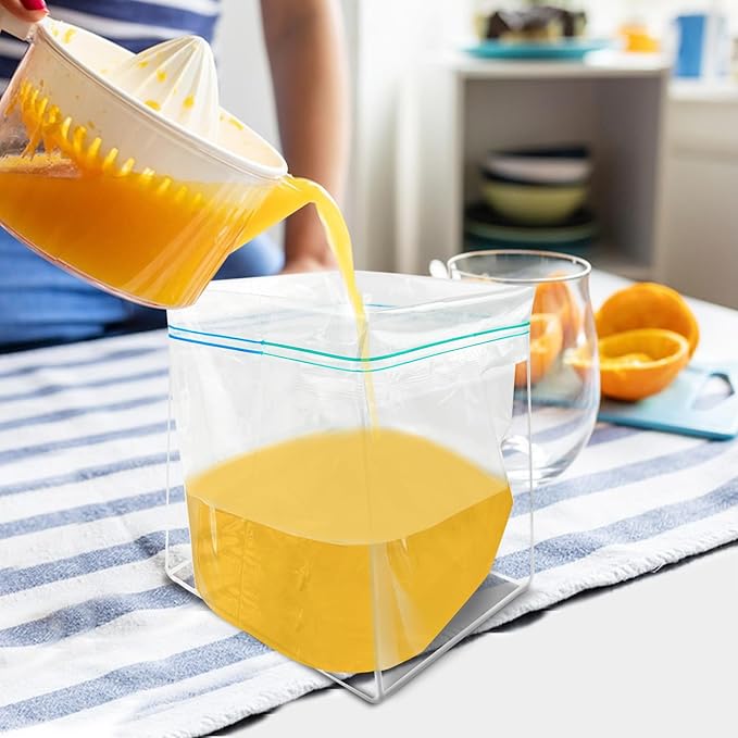 Ziplock Bag Holder, 2 Pack Acrylic Baggy Rack Holder for Food Prep Bag, Food Storage Bag Stand, Freezer Bag Stand, Hands-Free Food Storage Bag Stand for Quart & Gallon Sizes- Transparent