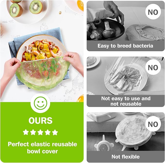 Elastic Food Storage Covers Reusable Stretch Plastic Wrap Bowl Covers Fresh Keeping Bags Elastic Alternative to Foil for Family Outdoor Picnic 3 Size Bowl Covers for Bread Proofing(60)