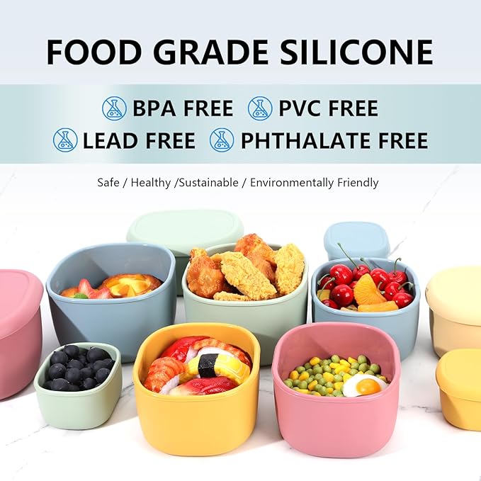 4 Pcs Silicone Food Storage Containers with Lids,BPA Free Reusable Silicone Storage Containers for Food Freezer Dishwasher Safe (33.8oz, 20oz, 10oz, 6.7oz)(blue)