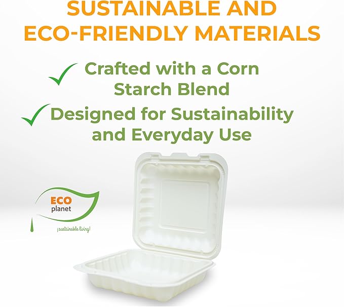 Compostable Food Containers with Lids | Durable, Biodegradable, and Eco-Friendly (50, Square P1)