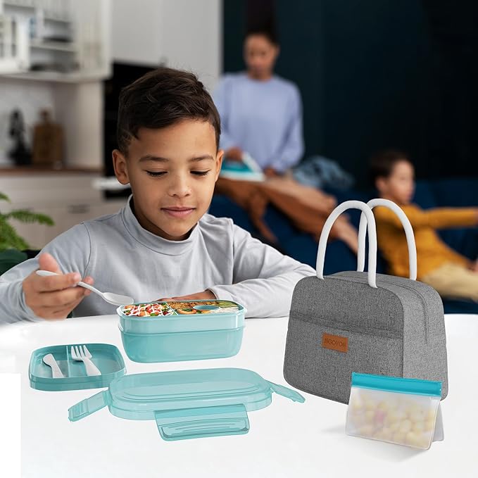 JBGOYON® Bento Lunch Box for Adults, Kids, Men, and Women – Includes Stackable Lunch Containers and Lunch Bag, Perfect for Boys and Girls, Microwave Safe and BPA-Free(Green )