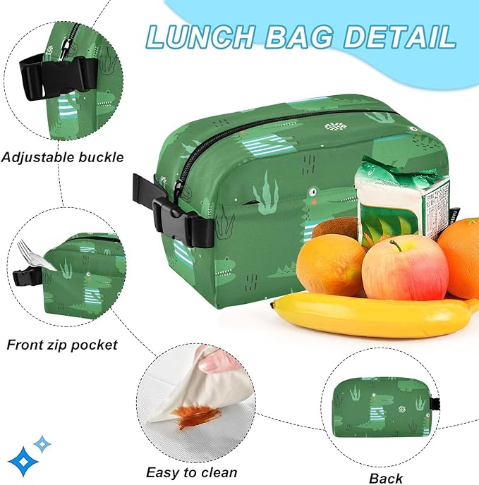 Emelivor Green Crocodiles Leave Kids Backpack for Girls Boys School Bookbag with Insulated Lunch Box for Hight Middle School Teen Girls Backpacks