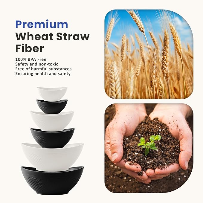 Homienly Wheat Straw Bowls with 3 Size, Mixing Bowls 6 PCS - 60 OZ/26 OZ/10 OZ, Microwave and Dishwasher Safe Bowls for Salad, Snack, Cereal(Panda Color)
