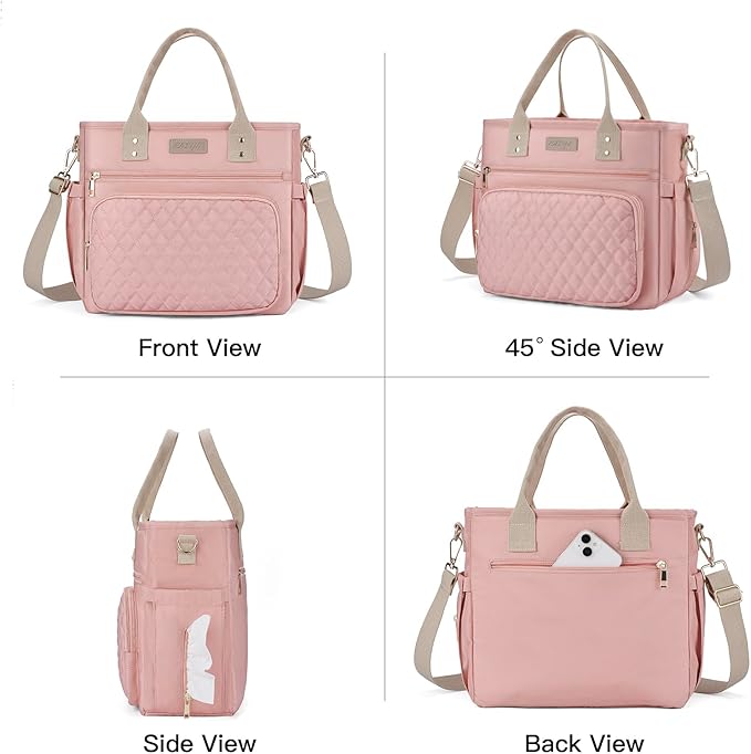 Large Women Lunch Bags for Work/Insulated Adult Lunch Box for Women/Durable Nylon Thermal Lunchbox for Womens/Leakproof Cooler Tote Bag with Storage Pocket (pink with cotton strap)