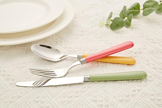 ANNOVA Silverware Set 20 Pieces Stainless Steel Cutlery Color Handle Flatware - 4 x Dinner Knife; 4 x Dinner Fork; 4 x Salad Fork; 4 x Dinner Spoon; 4 x Dessert Spoon (Mix Color)