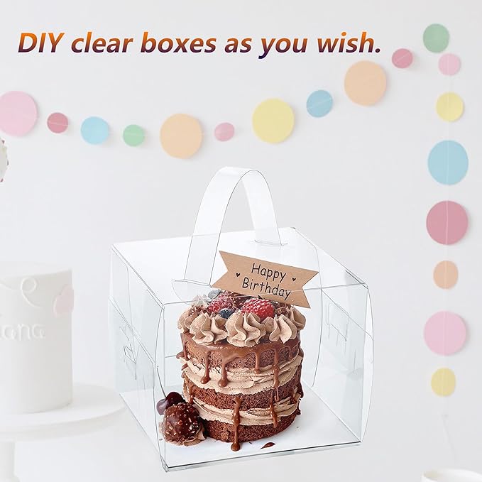 20pcs 6X6X5 Inches Transparent Bakery Boxes with Handles, Mini Clear 5in 6in Cake Boxes,Clear gift boxes,Treat Boxes for Cake Chocolate Donut,Pastries,Cookies