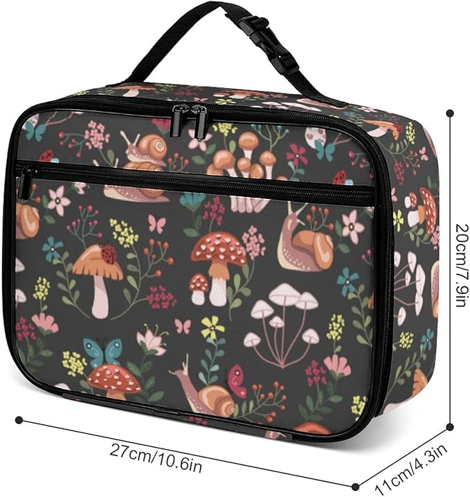 Mushrooms Snails Butterflies Reusable Lunch Box Insulated Lunch Bag Cooler Bag Lunchbox Meal Food Container Tote Bag for Women Kids Girls School Camping Hiking Picnic Beach Travel