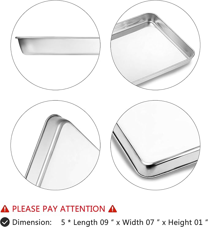 Baking Sheets 5 Pieces, Bastwe Stainless Steel Baking Pan Tray Cookie Sheet, Rectangle Size 9 X 7 X 1 inch, Healthy & Non Toxic, Rust Free & Mirror Finish, Easy Clean & Dishwasher Safe