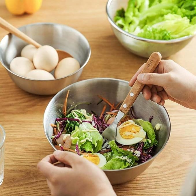 Mixing Bowls, 3Pcs Stainless Steel Mixing Bowl Set, Thick Metal Nesting Basin for the Kitchen, Multifunctional, Stackable, Dishwasher Safe, 1.2/1.8/2.5L(Cream White)