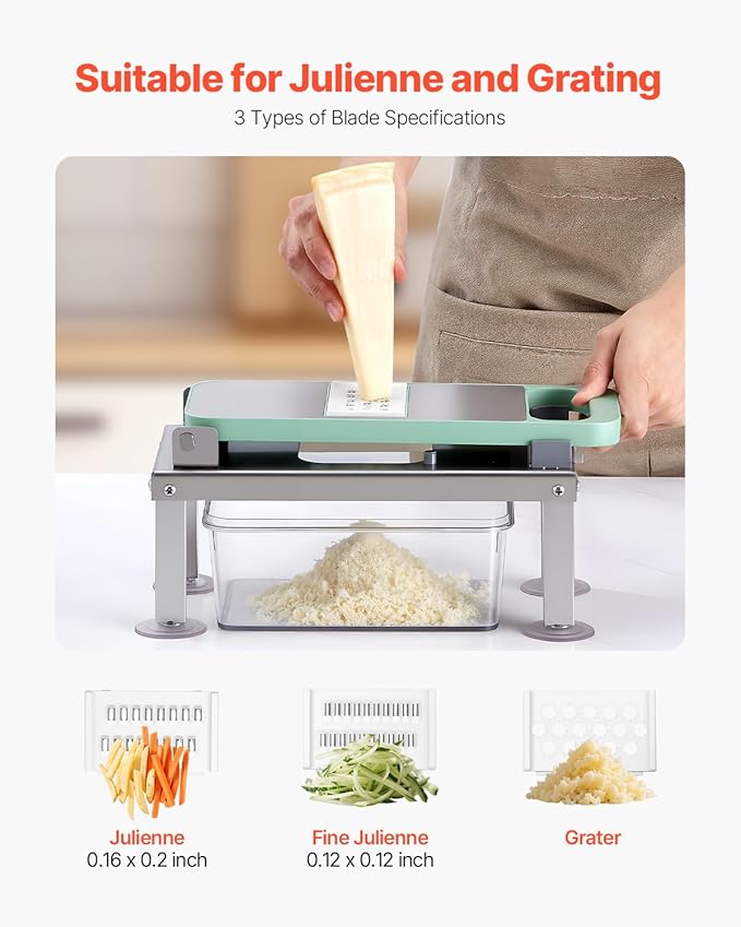 VEVOR Vegetable Chopper Mandoline Slicer, All-in-1 Food Veggie Cutter with 9 Stainless Steel Blades, Cheese Grater Onion Potato Dicer with Container,Salad Spiralizer Kitchen Gadgets&Essentials