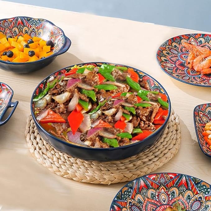 Qlans Serving Bowls 10.2inch 75 Oz Fruit Bowls Salad Bowls, Pasta Bowl Set of 2, Serving Dishes for Entertaining, Vibrant Color Large Bowls for Party,Microwave & Dishwasher Safe