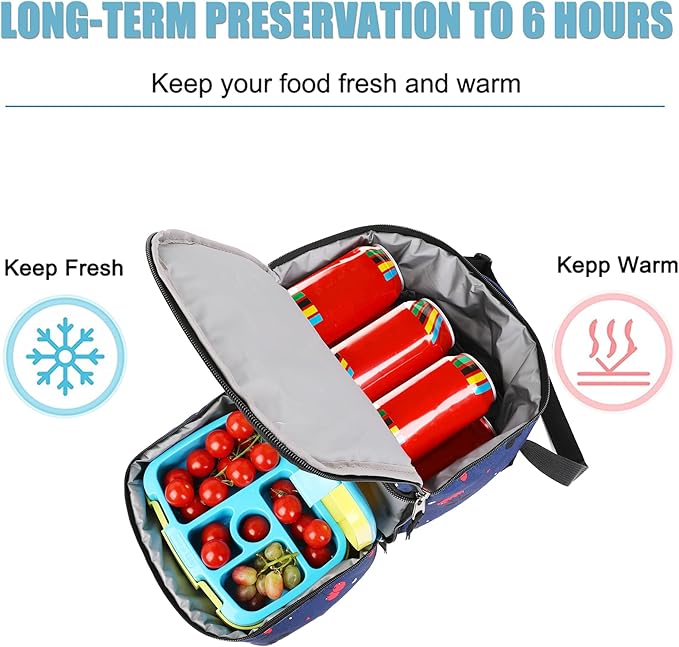 Tilami Lunch Bags Insulated Adjustable Strap Zipper, Water-Resistant Cooler Bags, Bento Bags for Kids Toddlers, Baseball