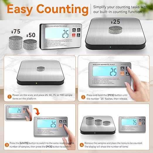 Wireless Separated Food Scale, 33 lb Digital Kitchen Split Scales Weight Grams and Ounces for Baking Cooking and Meal Prep, LCD Display, 7 Units with Tare Function (Batteries Included)