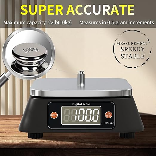 Kitchen Scales Digital Weight Grams and Ounces, YONCON KF-H8U Food Scale for Bakers, Candle and Soap Making, Baking Scale with Stainless Steel Large Platform, 22lb, 3*AA Batteries and AC Power Adapter