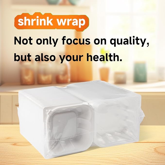 YANGRUI To Go Containers, Reusable Anti-Fog Shrink Wrap 55 Pack 6 Inch 15 OZ White Plastic Burger Boxes BPA Free Microwave Freezer Safe Hinged Clamshell Take Out Container