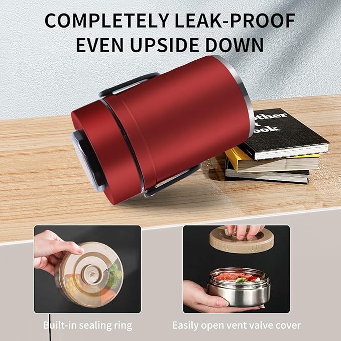 67oz Thermos for Hot Food,3-Layer Sealed Stackable Food Thermos,with Lunch Bag Soup Thermos Wide Mouth,It Is Suitable for Daily Office Meals, and Outdoor Meals (Red)