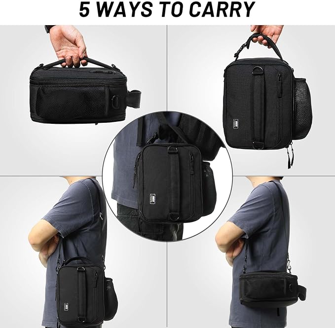 MIER Expandable Lunch Bag Insulated Lunch Box for Men to Work Travel Portable Lunchbox Bags with Shoulder Strap and Water Bottle Holder, Black