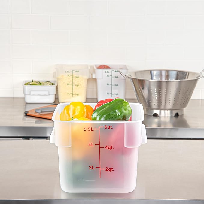 Restaurantware-Met Lux 6 Quart Food Storage Containers, 10 Translucent Storage Containers - Lids Sold Separately, Red Volume Markers, Dishwashable Containers, Side Handles, For Storing Foods