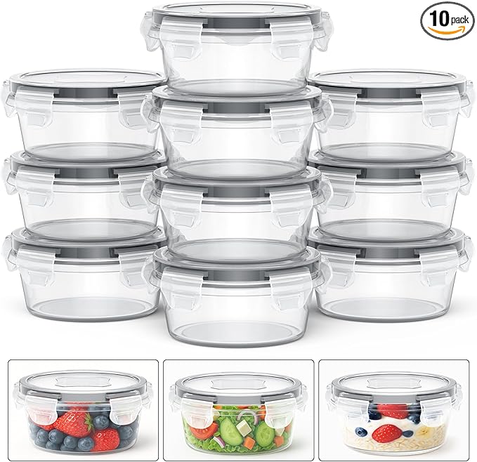 10 Pack Reusable Snack Containers with Lids 8 oz for Kids Toddler Adults,Meal Prep Overnight Oats Salad Food Storage Containers BPA Free Pp Food Grade