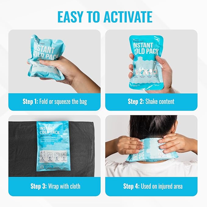 ICEWRAPS 4x7 Instant Cold Pack - Bulk Box of 50 | Cold Compress Instant Ice Pack for Emergency | Disposable Ice Packs for Injuries | Instant Breakable Ice Packs for First Aid and Sports
