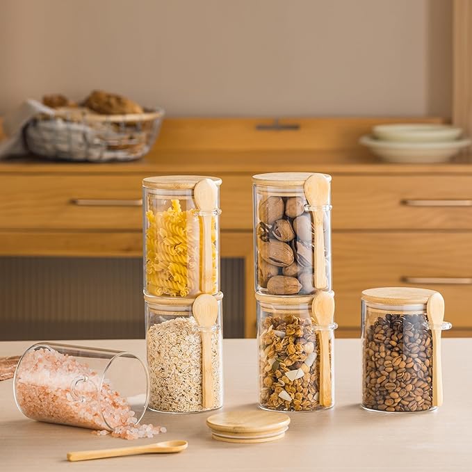 6 Pack 16oz Glass Jars with Bamboo Lids and Spoons,Overnight Oats Container,Glass Containers for Yogurt,Salad,Sugar,Oatmeal,Cereal,Meal prep and Chia pudding