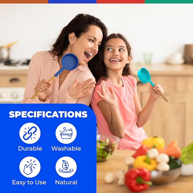 Silicone Portion Control Serving Spoons - 8 Pack: 4 Slotted, 4 Solid, 2 oz, 4 oz, 6 oz, 8 oz - Essential Gastric Bypass Must Haves Spoodle Diet Food Measuring Scoop Weight Loss Surgery Utensils Cups