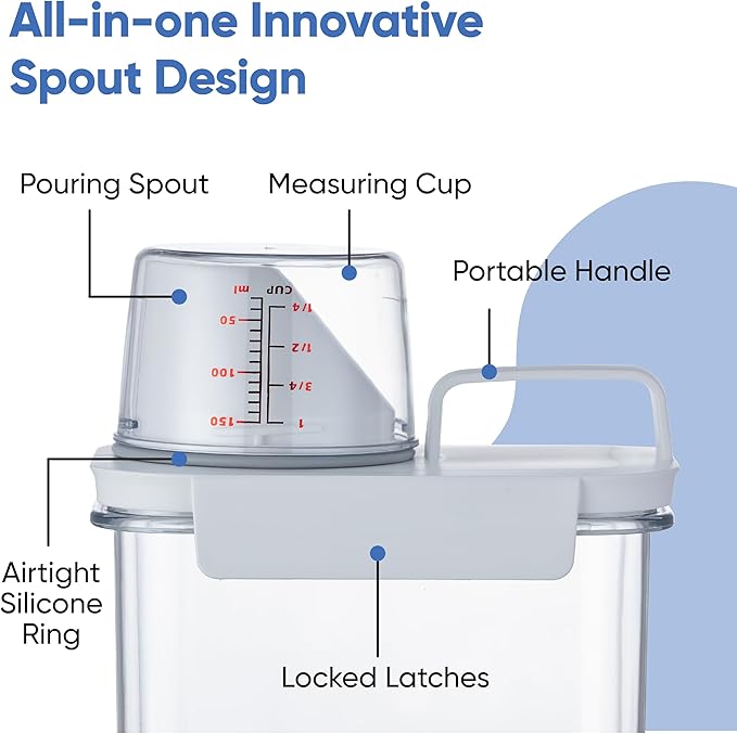 Chef's Path Airtight Food Storage Containers, Pack of 2 – 2.9L Cereal and Pasta Storage Organizer with Spout, Handle, & Measuring Cup Lid – Kitchen & Pantry Organizer for Food & Baking Supplies