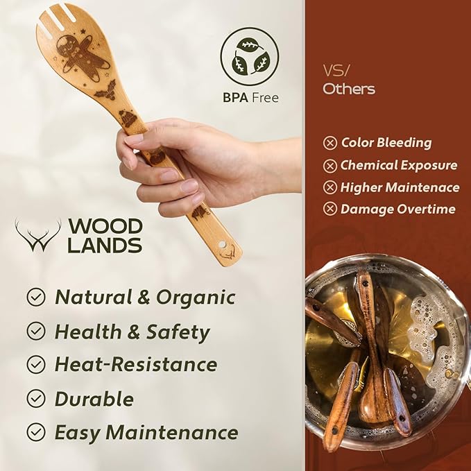 Woodlands-USA Christmas Kitchen Wooden Spoons For Cooking - Kitchen Utensils Set - Unique Women's Gifts For Christmas, Mom, Wife