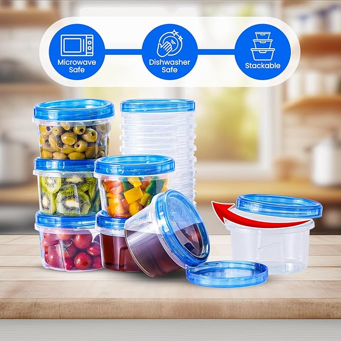 RFAQK 24 PCS Freezer Storage Containers with Twist Top Lids-(16OZ) 12 Plastic Deli Containers with 12 Screw Lids-Soup Freezer Containers with Lids-Meal Prep Reusable Box for Lunch, Gym and Travel