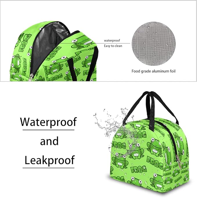 Insulated Lunch Bag for Women Men Green Frog Waterproof Thermal Tote Bag Reusable Lunch Box Container Lunch Holder Leakproof Lunch Cooler Bag Picnic Travel Work