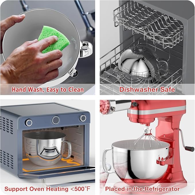7QT Stainless Steel Mixer Bowl for Kitchenaid Stand Mixers, Kitchen Aid Mixing Bowl for 7QT Lift Mixer with Handle