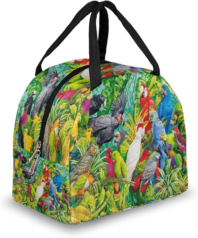 Insulated Lunch Bag for Women Men Colorful Parrot Paint Waterproof Thermal Tote Bag Reusable Lunch Box Container Lunch Holder Leakproof Lunch Cooler Bag Picnic Travel Work