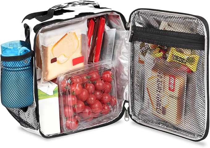 Cow Print Kids Lunch Box Black White Cow Insulated Lunch Bag Tote for Girls Boys Cooler Freezable Meal Prep Bag with Shoulder Strap Waterproof Lunch Container for School Office Picnic