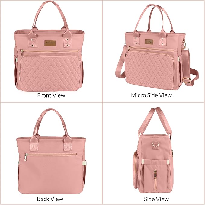 Large Women's Lunch Bags - Insulated, Durable Nylon Thermal Lunch Tote with Storage Pocket, 13"L x 6.3"W x 11.3"H, Pink