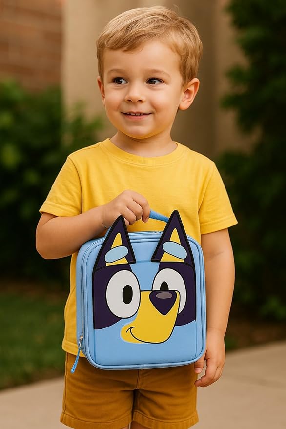 Fast Forward Bluey Lunch Box for Kids | PU Leather Insulated Lunch Bag Lunch Box for Boys, Girls, Unisex, Toddlers | Bluey Blue Reusable Lunchbox