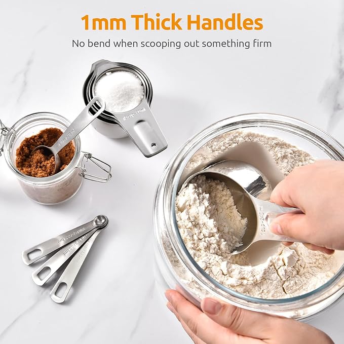 Measuring Cups and Spoons 12 Pieces: U-Taste 18/8 Stainless Steel Kitchen Metal Measure Gadgets, Heavy Duty Stackable Portion Teaspoon Tablespoon Scoop for Baking Cooking Dry & Liquid Food Ingredient
