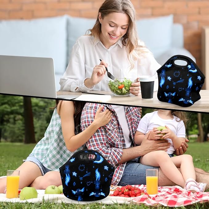 Kids Lunch Box for Boys Girls Blue Axolotl Insulated Neoprene Children Lunch Bags Sturdy Soft Bag & Reusable Cooler Lunch Thermal Meal Tote Kit for School