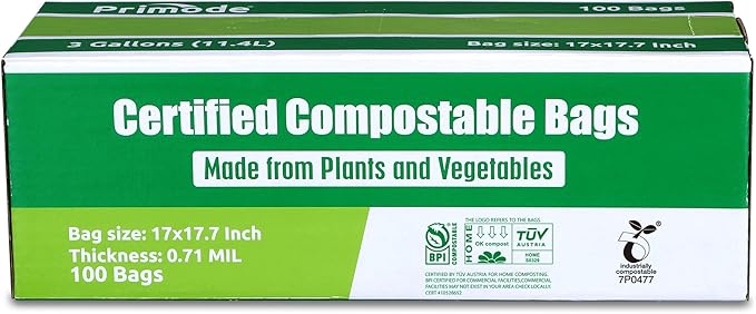 Compost Bags, Compostable Trash Bags 3 Gallon Compostable Bags 100 Count Small Compost Bags for Countertop bin Extra Thick 0.71 Mil. ASTM D6400 Certified By BPI and TÜV AUSTRIA