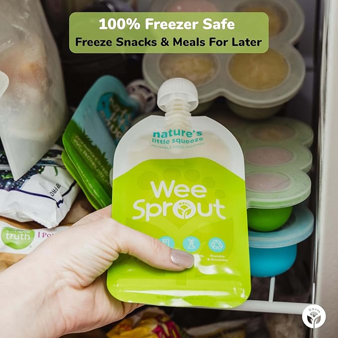 WeeSprout Double Zipper Reusable Food Pouches (Green, 7 Fl Oz)